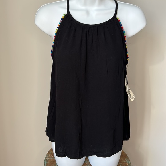 NEW Eyeshadow Pom Pom Trim Black Tank - Picture 1 of 7